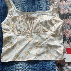 CIDER SQUARE NECK FLORAL KNOTTED CROP CAMI TOP. Size Small.